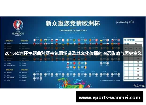 2016欧洲杯主题曲对赛事氛围塑造及其文化传播的深远影响与历史意义